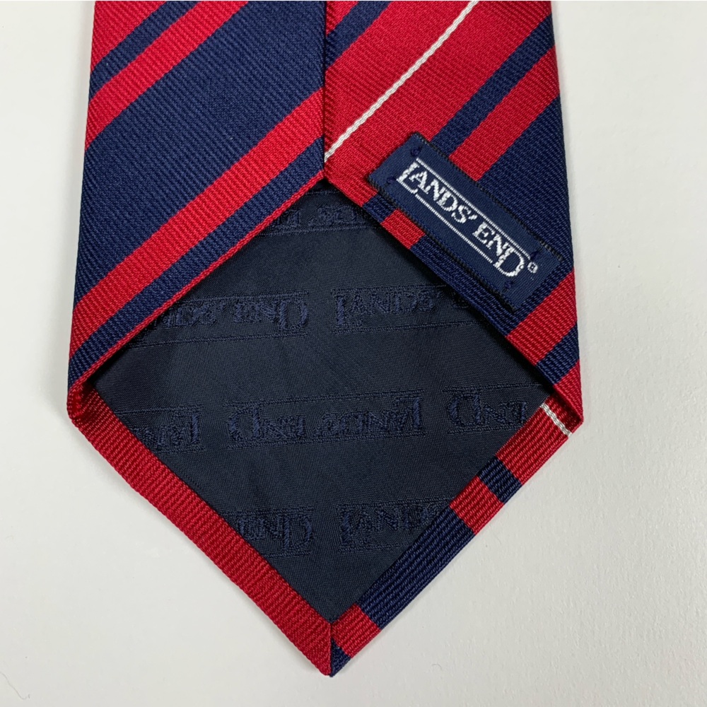 Lands' End Tie Men's 100% Silk Red Blue Striped Made in‎ USA 3.50"